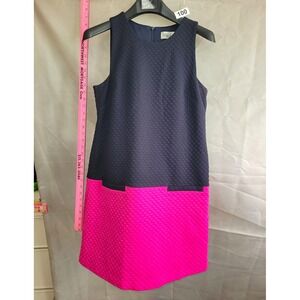 Eliza J Navy Pink Colorblock Jacquard Shift Dress Lined Scoop Neck Zip 12